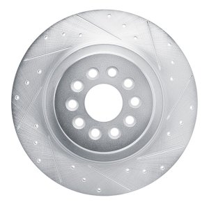 Jaguar S-Type Brake Rotor (1) - Rear Right - R1 Concepts - Drilled & Slotted - Silver - `03-`05